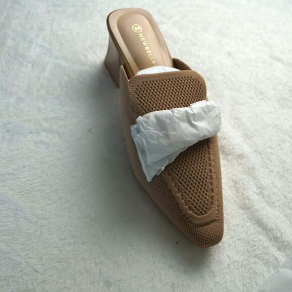 NIB Newbella Apricot Knit Mules with Block Heels Size 8 - Picture 4 of 6